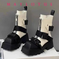 2025 New Boots Women Thick Bottom Zipper Designer Shoes for Women Fashion Belt Buckle Short Botines Autumn Winter Ankle Boots