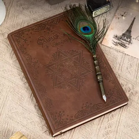 2026 A5 헥사그램 노트북 - 빈티지 신비주의 디자인, 두꺼운 줄지 노트, 신비로운 표지, 성스러운 기하학 저널, 영적 노트