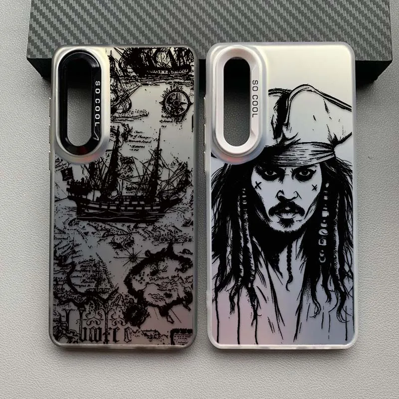 Luxuriöses Piratenschiff-Design für Samsung Galaxy A56 A55 A54 A53 A51 A25 A16 A06 A04e Farbenfrohe Silberne Handyhülle