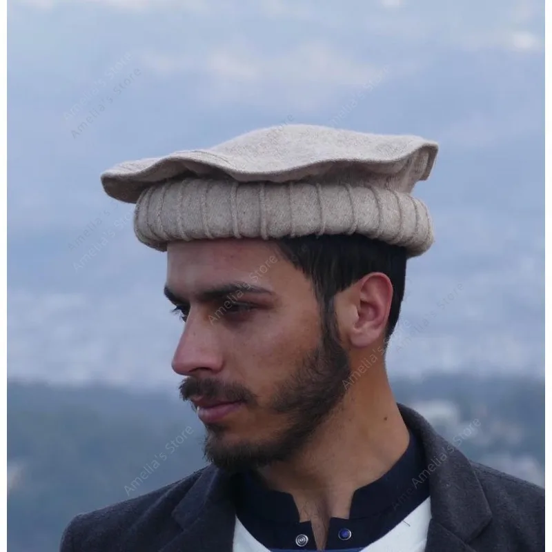 

Pakul Traditional Afghan Pakol Hat for Men - Handcrafted Wool Winter Cap Chitrali Style Tribal Beanie Warm Skullcap Pakole