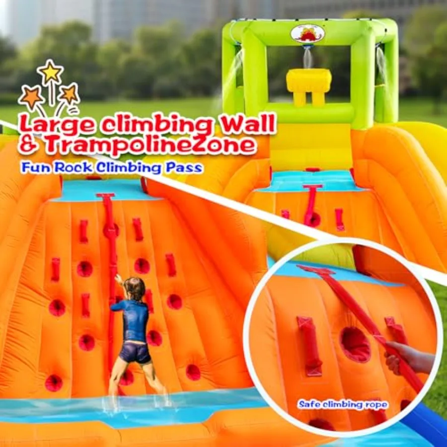 Casa gonfiabile per rimbalzo con scivolo d'acqua con secchio d'acqua Parete rampicante per piscina profonda con castello gonfiabile in corda con ventilatore d'aria