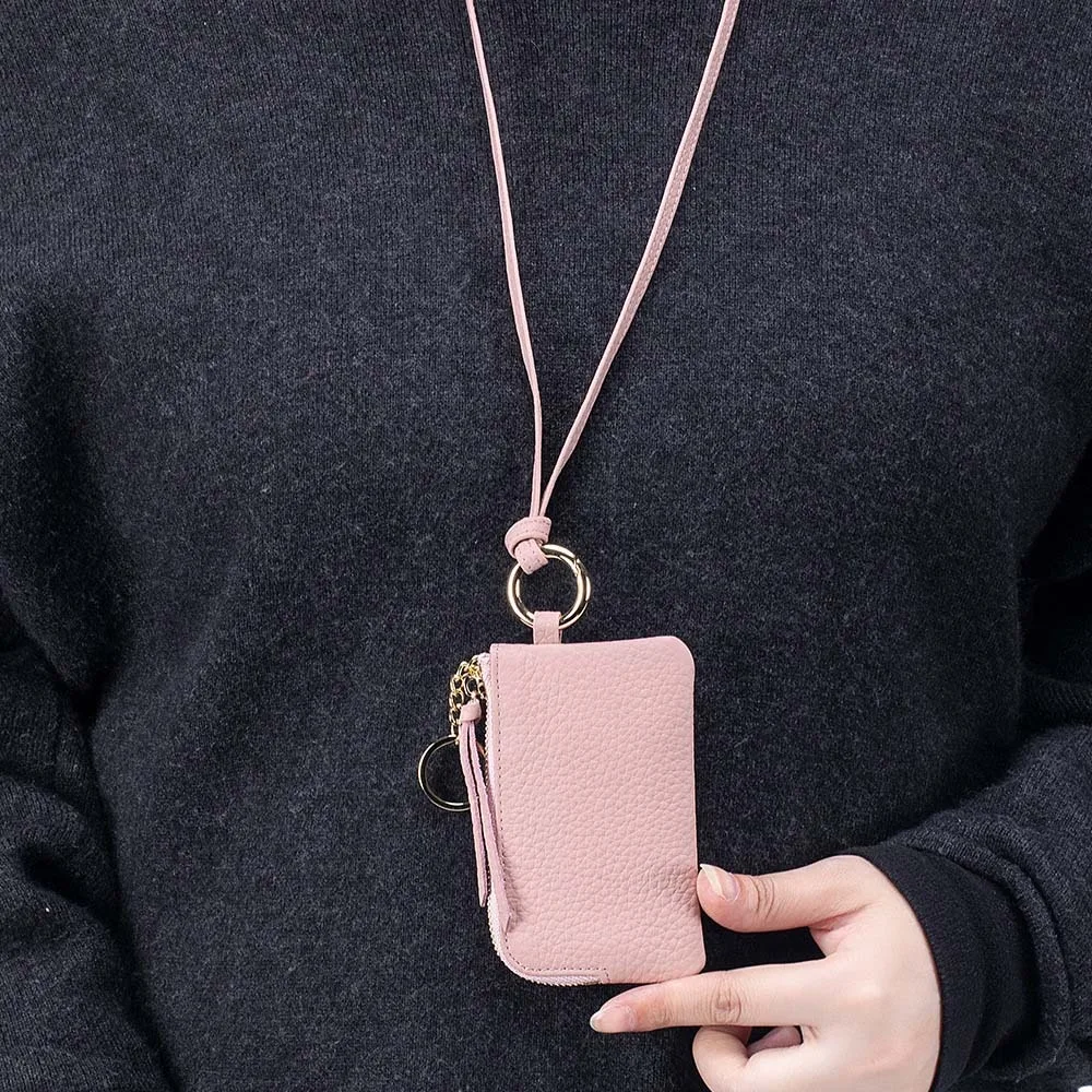

Square Hanging Neck Coin Purse Zipper Casual Soft PU Wallet Solid Color Anti-splash Water Portable Card Holder Daily