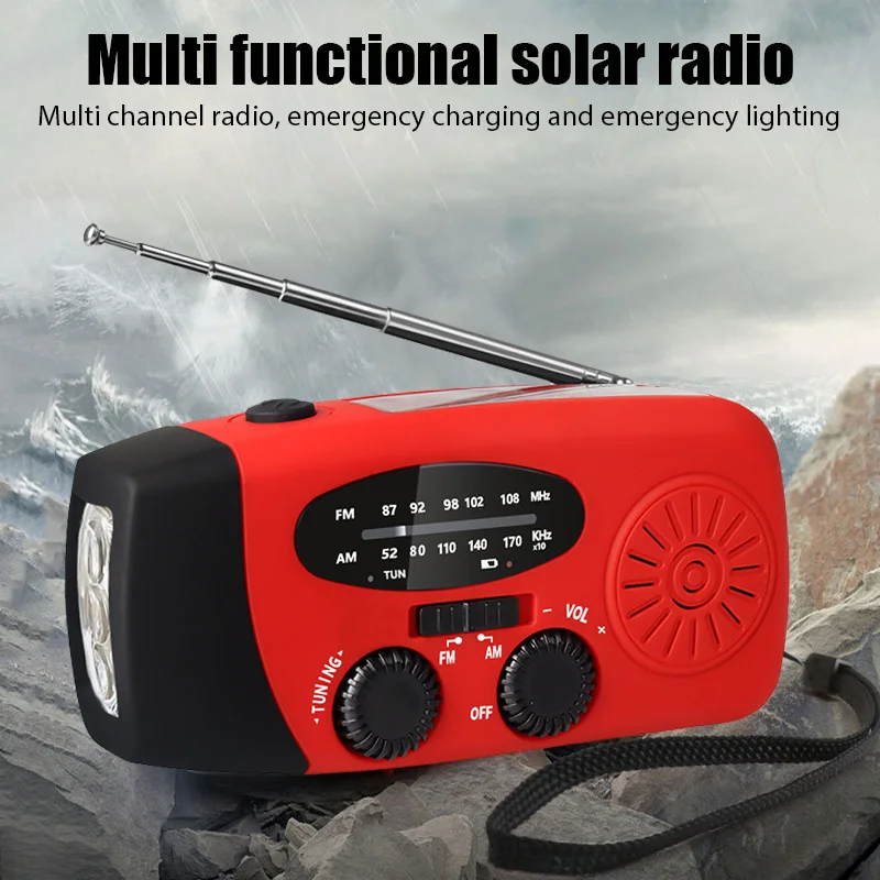 Multifunctional Solar Hand Crank Radio FM AM WB NOAA Weather Radio 2000mAh USB Charging Emergency LED Flashlight Power Ban