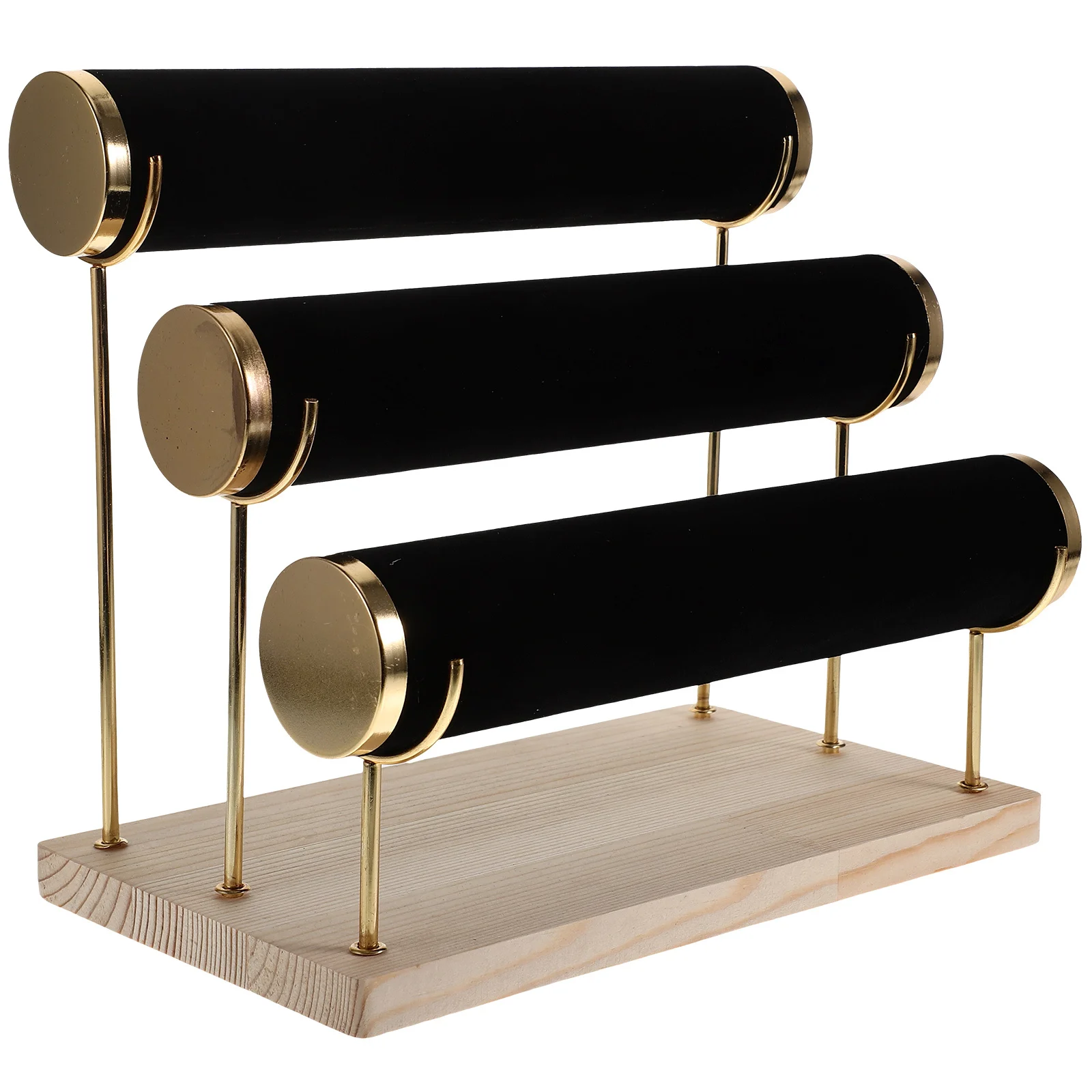 

Jewelry Bracelet Display Stand 3 Layer Detachable Organizer Watch Holder Bangle Rack Desktop Storage Wood Base Gold Plated
