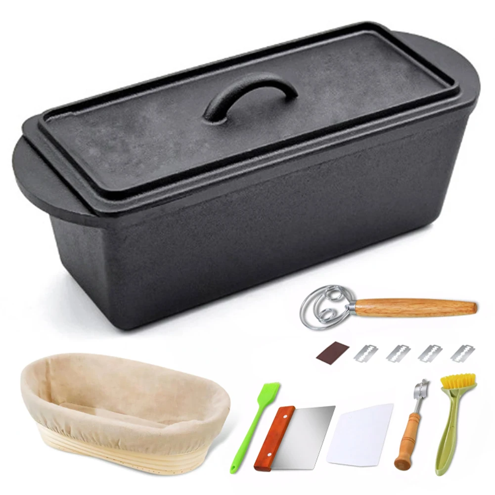 

Rectangular Cast Iron Bread-Pan with Lid Dutch Oven Heavy Duty Bread-Baking-Pan for Homemade Bread Cake