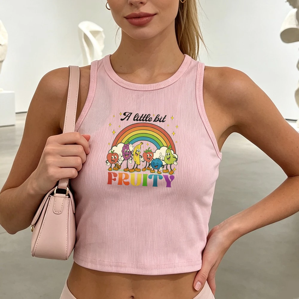 A Little Bit Fruity Cropped Tank Top Funny Pride Tee Gay Rights LGBTQ Shirt Lesbian Summer Sleeveless Slim Vest