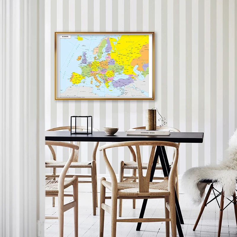 59*42cm The Europe Map In French Spray Canvas Painting Vintage Wall Art Poster Decorative Hanging Picture School Travel Supplies