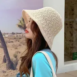 Summer Wide Brim Breathable Bucket Hat Beach Cap Sun Hat Women Girls Outdoor Sunscreen Bucket Hat Foldable Cap