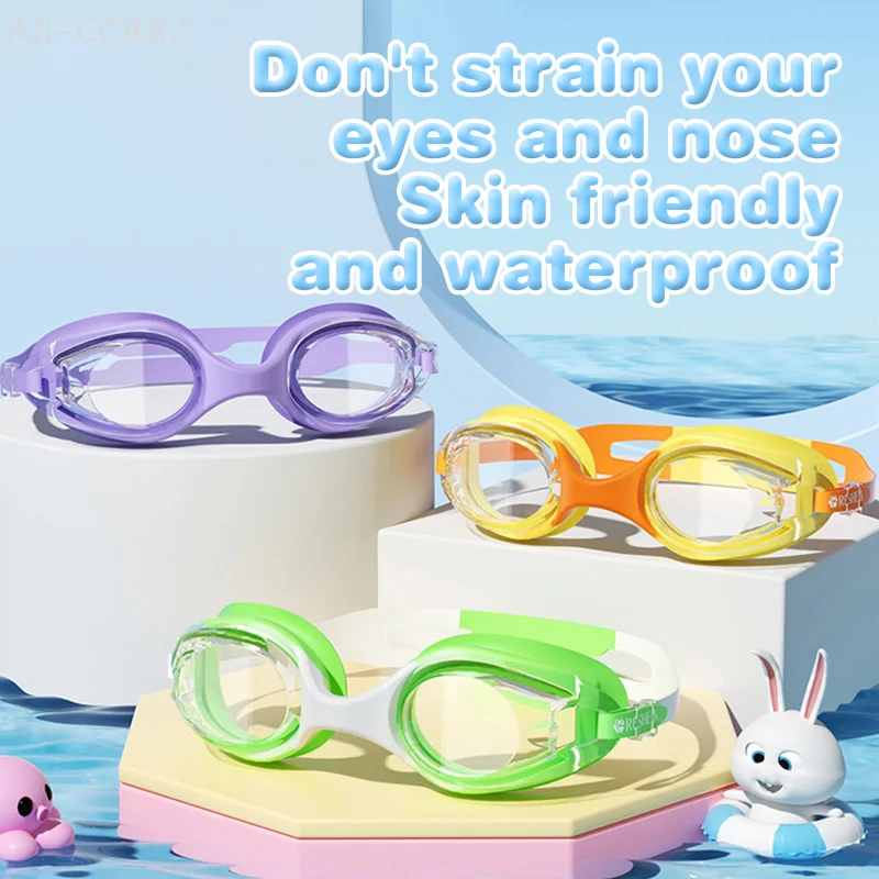 Kinder-Schwimmbrille aus Silikon, hochauflösende, wasserdichte und beschlagfreie Schwimmbrille mit großem Rahmen, bequem