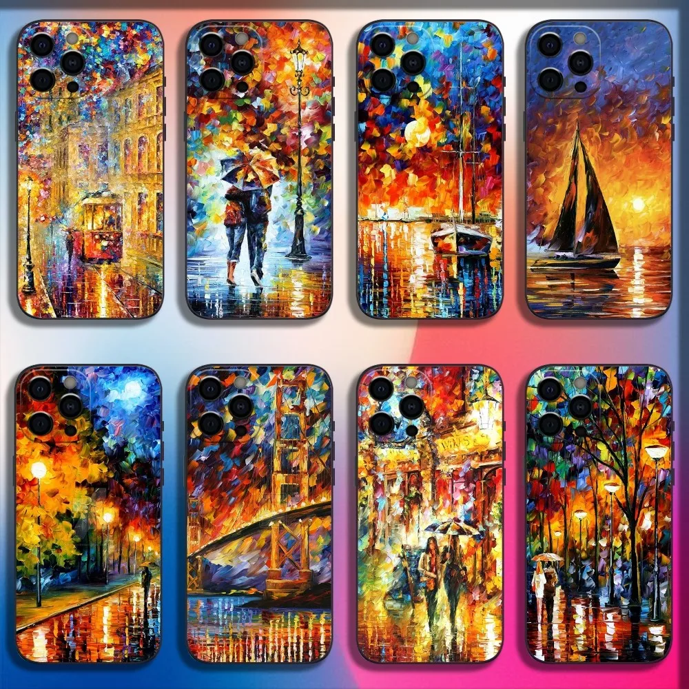 L-Leonid Afremov Oil Painting Phone Case For iPhone 16,15,14,13,12,11,Pro,X,XS,Max,XR,Plus,Mini Soft Black Cover