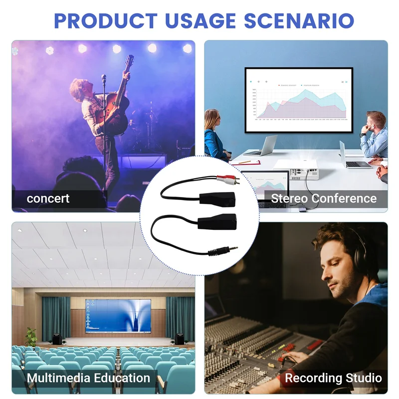 BTLIFE-DC3.5Mm Stereo And RCA Red White Audio Signal Balun Over Cat5/6 Cable RJ45 Female To DC3.5Mm &2Xrca Audio Cable