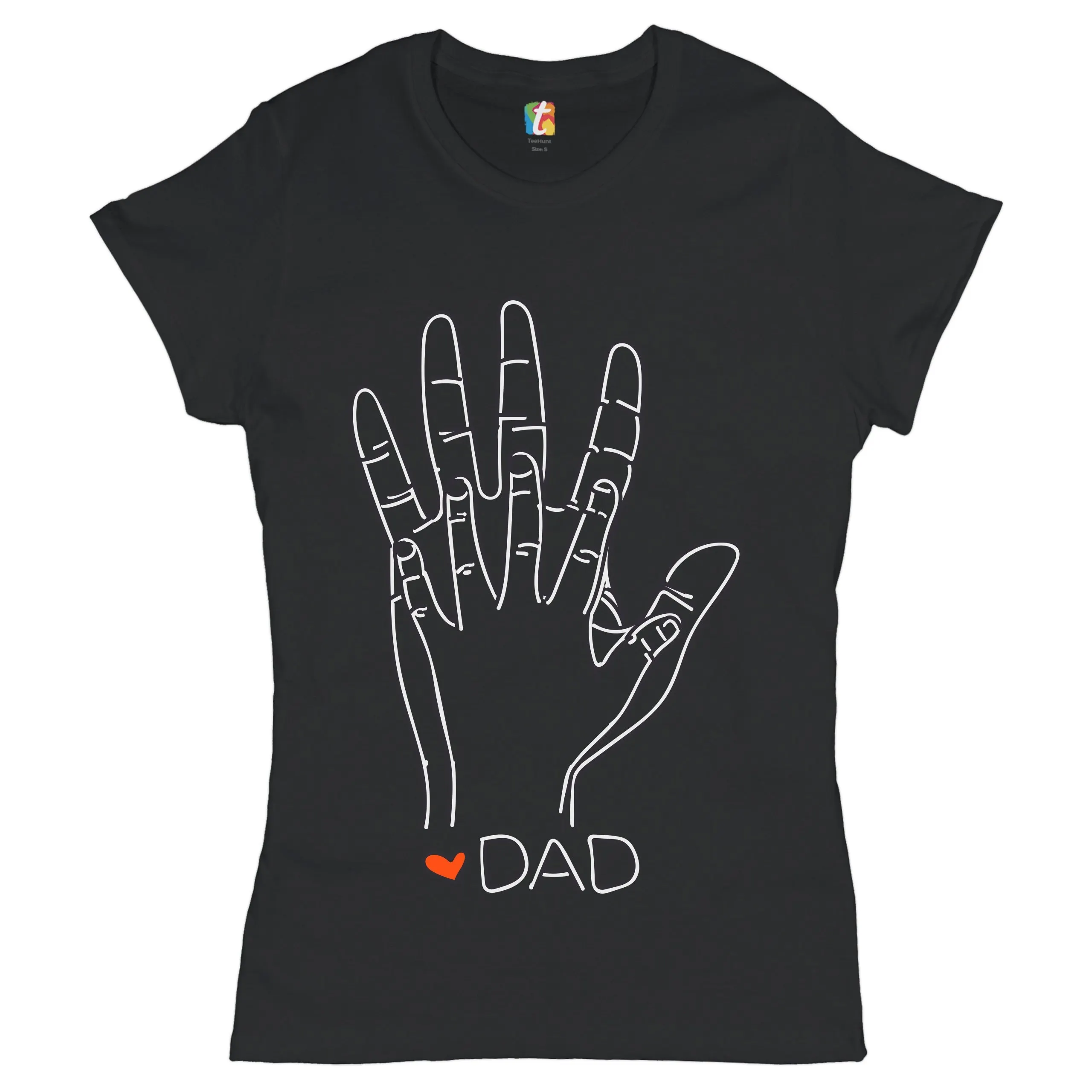 Dad and Child Comparing Hands T Shirt Fatherly Figure Happy Father's Day for Dadlife Baby's Daddy Fatherhood Women's