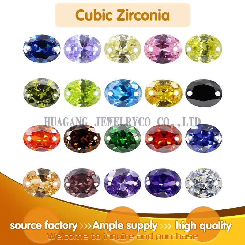 With holeOval Synthetic gem Customized Double Hole Perforated beadCubic Zirconia Stones