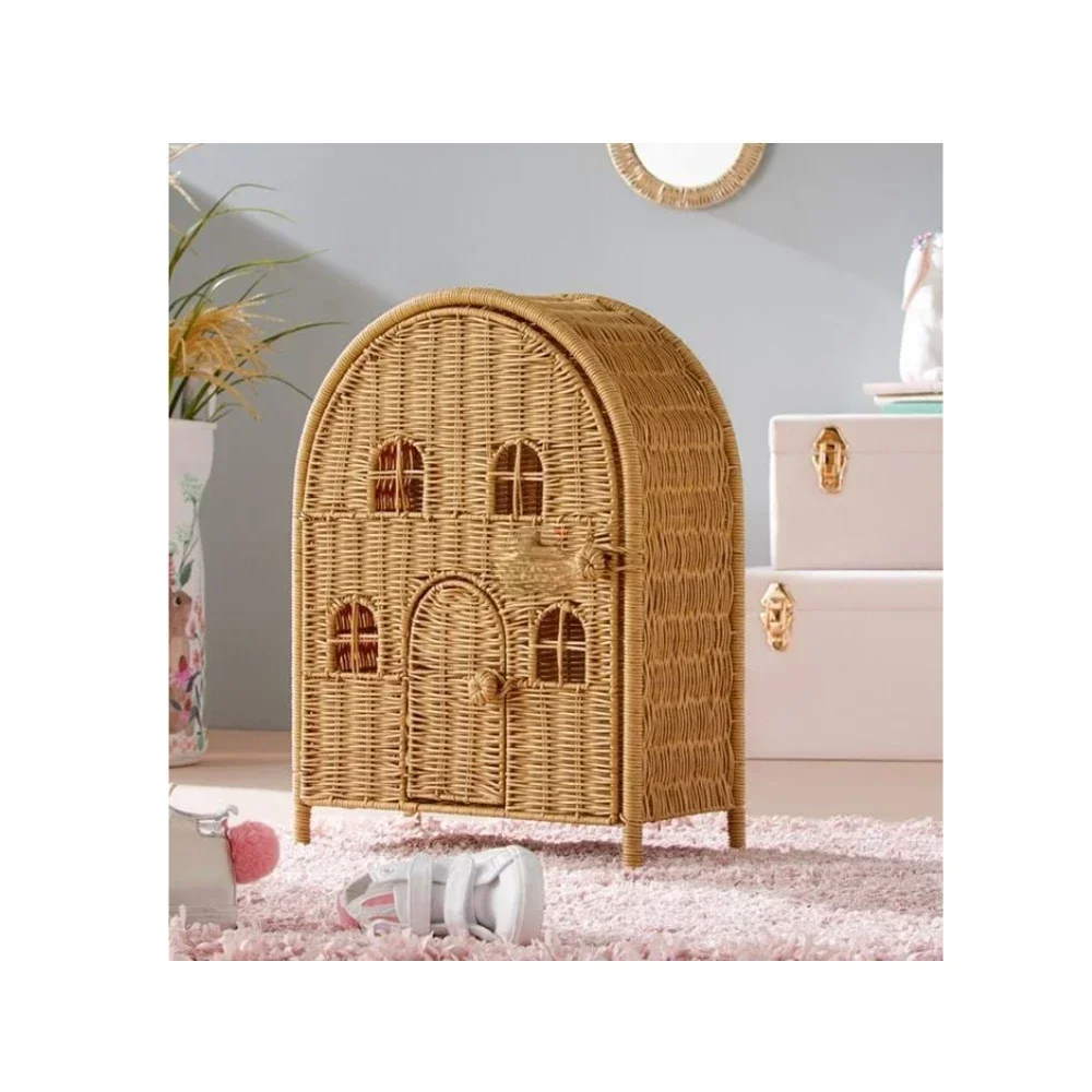 Hot salesEco Friendly Children Wicker Handmade Kids Rattan Doll House Play House Furniture Bookcase Room Decor