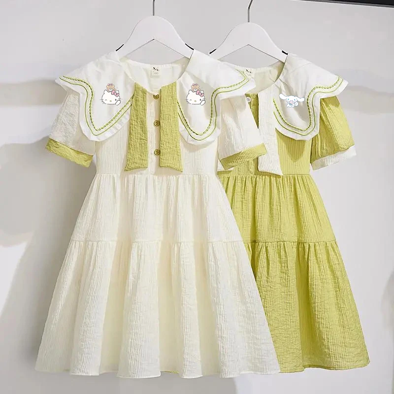 

Sanrio Hello Kitty Cinnamoroll Pachacco Kids Dresses New Fashionable Baby Girl Princess Dress Summer Breathable Children's Dress