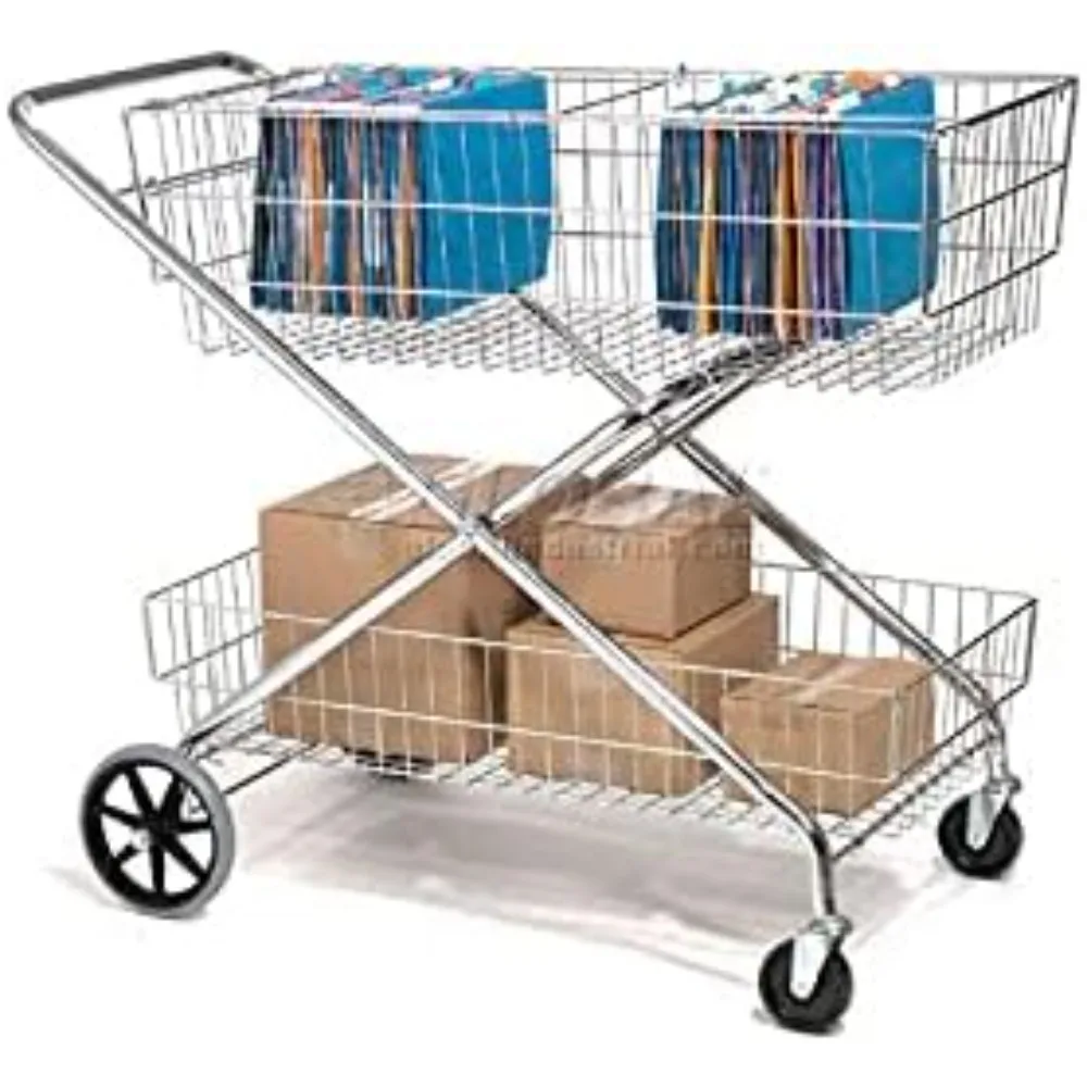 

44" L x 22" W x 35" H Steel Basket Mail Cart, 200 Lb Capacity Extra Large Heavy Welded Steel Baskets Transport Bulky Items