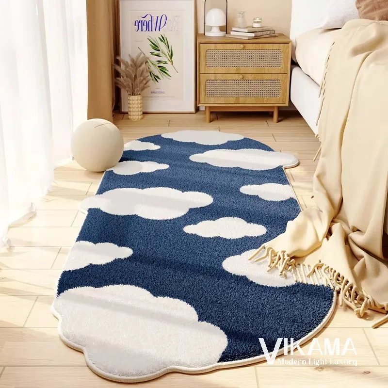 VIKAMA Aesthetic Light Luxury Carpet Wave Blue Ocean Home Decoration Children's Room Bedside Comfortable Soft Plush Floor Mat