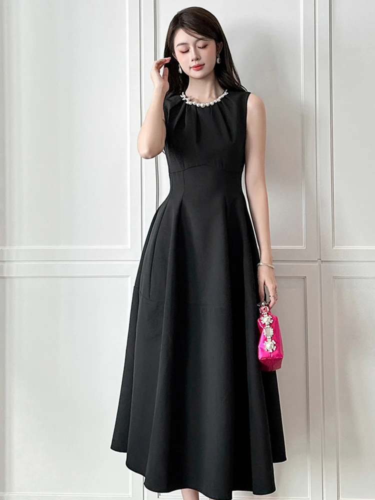 Elegante mode klassieke avondjurk voor vrouwen zoete verjaardag parel geplooid lang gewaad dame vest feestkleding banket vestidos