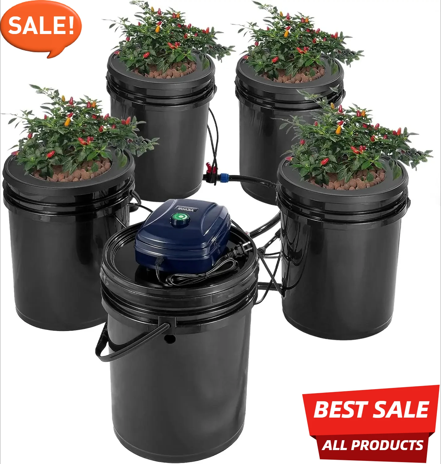 

Гидропонный комплект для выращивания растений с верхним капелем, рециркуляцией в области глубокой воды, 4 пряжками и 1 резервуаром, система выращивания гидропоники RDWC