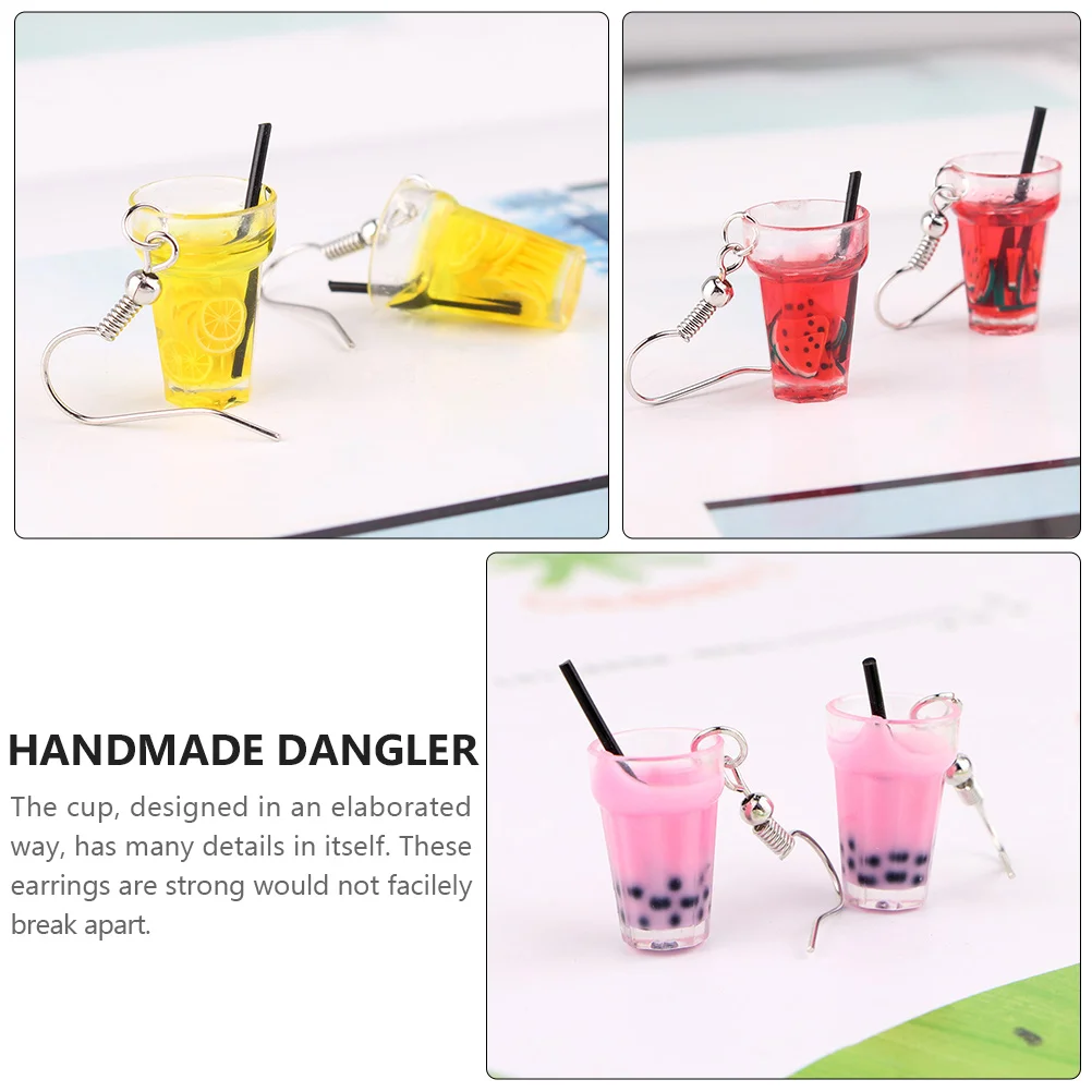 

Creative Design Simulated Drink Cup Earrings Handmade Dangler Earrings Accessories Mini Glass Jewelry Decor Adorable Ear Jewelry