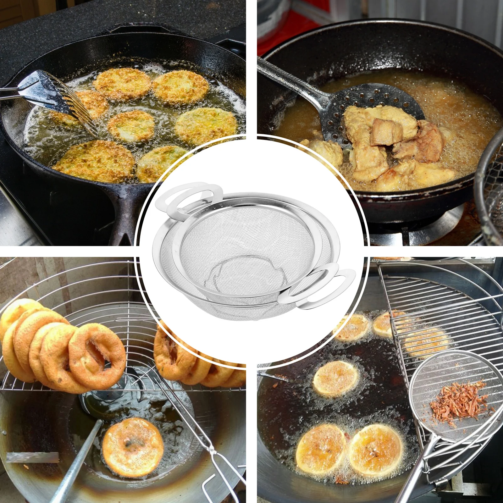 

Double Handles Stainless Steel Strainer Rice Washing Bowl Vegetable Fruit Cleaning Large Capacity Drainage Sieve Binaural Filter