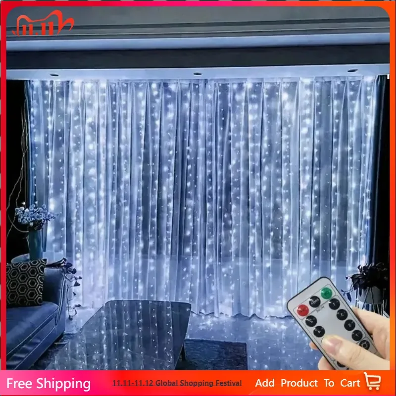 

USB Festoon Curtain Remote Garland Lamp Outdoot Garden Wedding Party Room Balcony Decoration LED Fairy Silver Wire String Lights