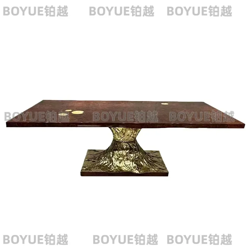Luxury Solid Wood Dining Table with Pure Copper Accents High End Creative Furniture for Villa Mansion Restaurant Modern Art