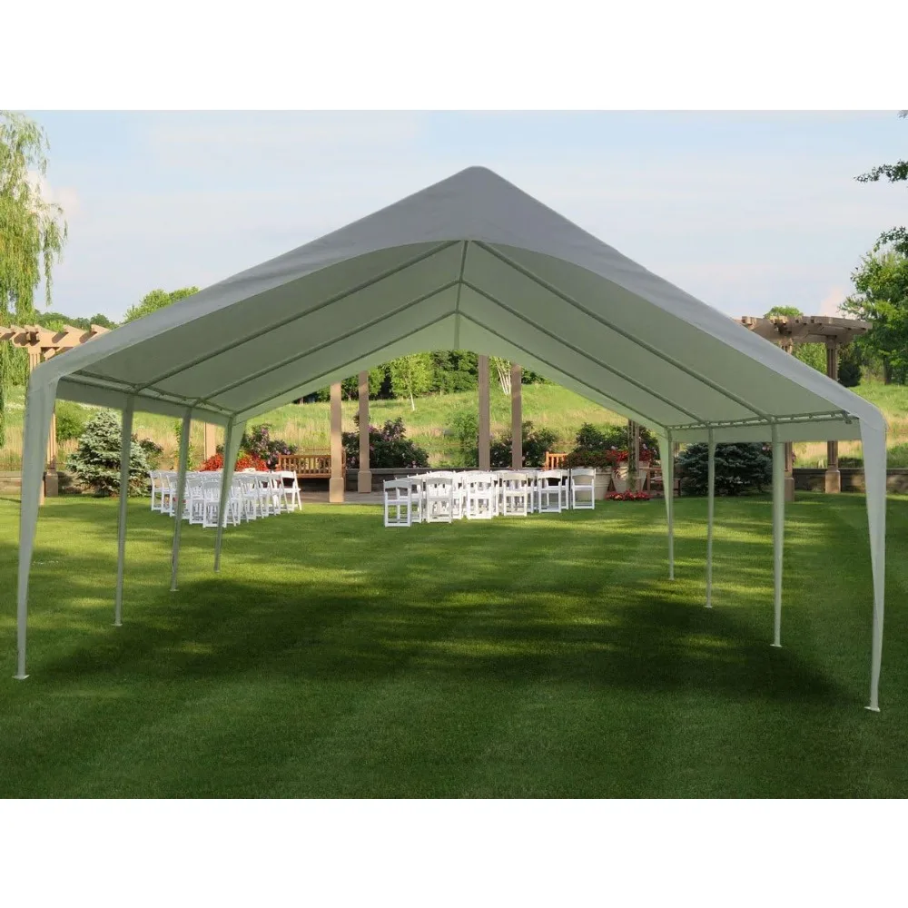 20' x 20' x 12' Portable Carport Garage Canopy, Outdoor Party Tent with 8 Dressed Legs, White