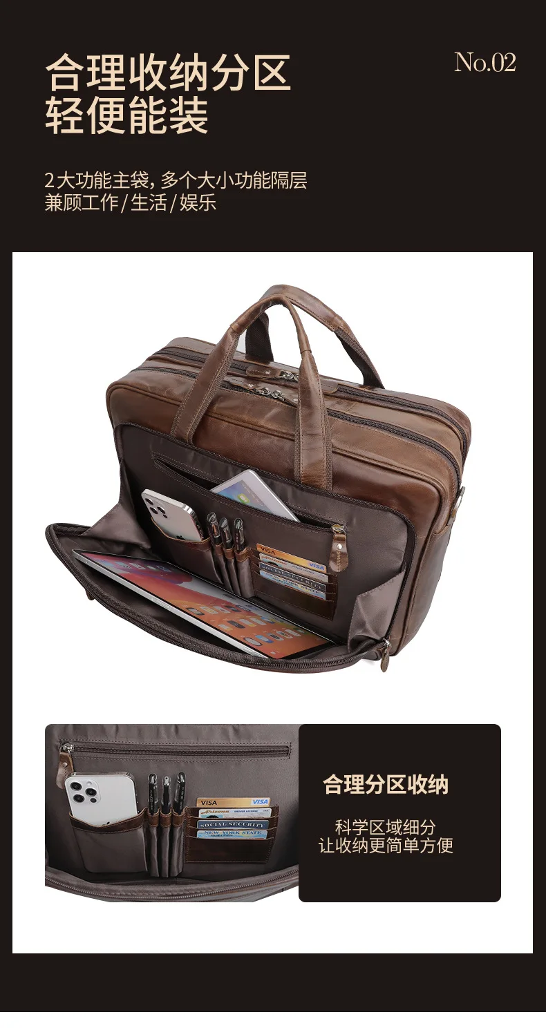 High Quality Genuine Leather Men Briefcase Business Bag Crazy Horse Leather Large 17'inch Laptop Bag Male Portfolio Office Case