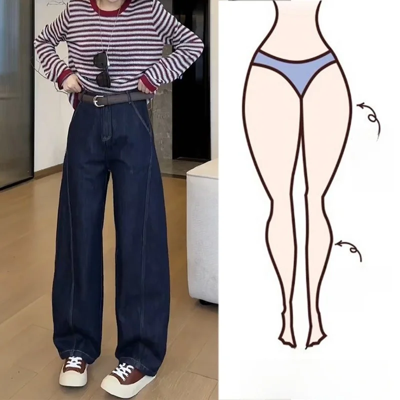 

Женские джинсы с широкими штанинами, свободного кроя, больших размеров, для полных фигур, с эффектом похудения, прямые, с высокой талией, длинные, из смесового хлопка и полиэстера