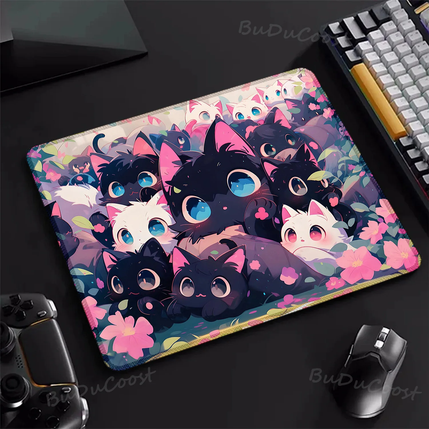 Anime Black Cat Clouds Speed tappetino per Mouse di piccole dimensioni accessorio per Gamer tappetino per Mouse elastico fondo antiscivolo E-Sports Deskmat professionale
