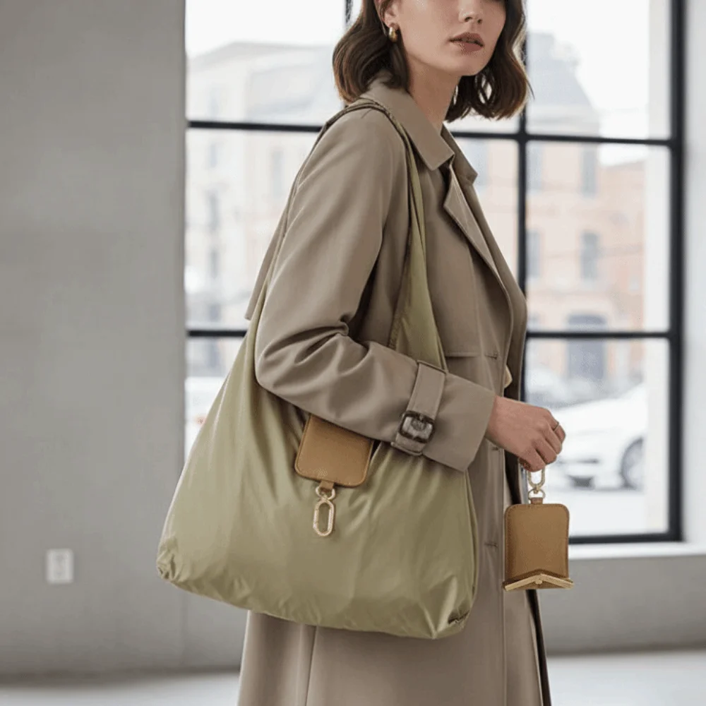 Solid Color Key Chain Tote Bag Mini Space-Saving Foldable Shopping Bag Quick-Folding High-Capacity 2-in-1 Bag Charm Pouch