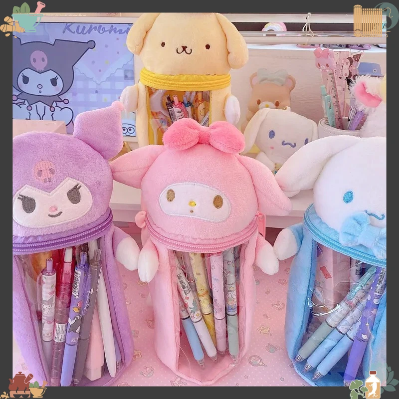 Muñeco de peluche japonés kawaii My Melody Sanrio Cinnamoroll, portalápices de gran capacidad, bolsa de almacenamiento para estudiantes Kuromi, regalo de anime.