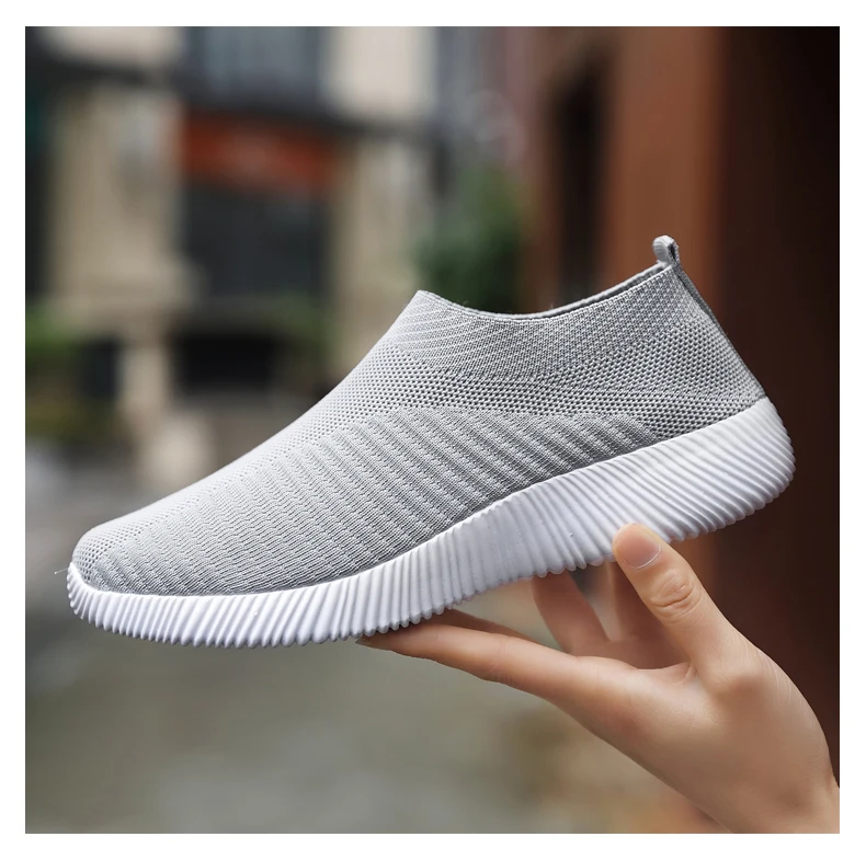 Damen Vulkanisierte Schuhe Atmungsaktive Mesh-Gewebe Einfarbige Sportschuhe Flache Schuhe Rutschfeste Damen-Loafer Walkingschuhe 35-43 – Detail 12