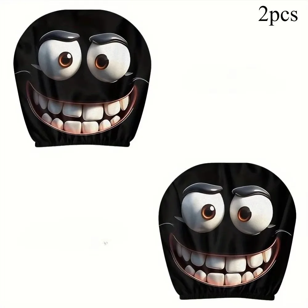 2 Pcs Funny Facial Expressions Car Pillowcase Double-sided Pattern Washable Decorative Cushion Cover Elastic Breathable