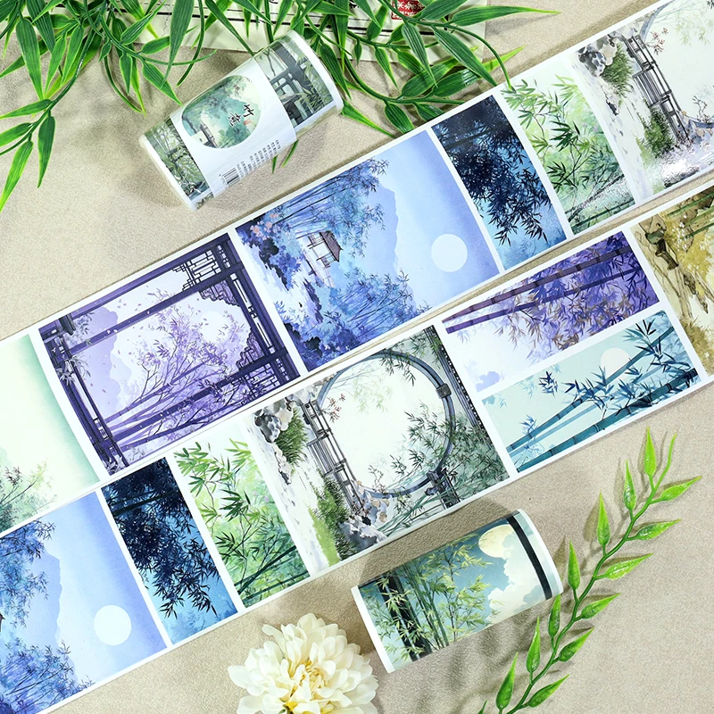 80mm*200cm Vintage Chinese Bamboo Window Landscape Washi Tape Creative DIY Journal Material Collage Scrapbooking Stationery