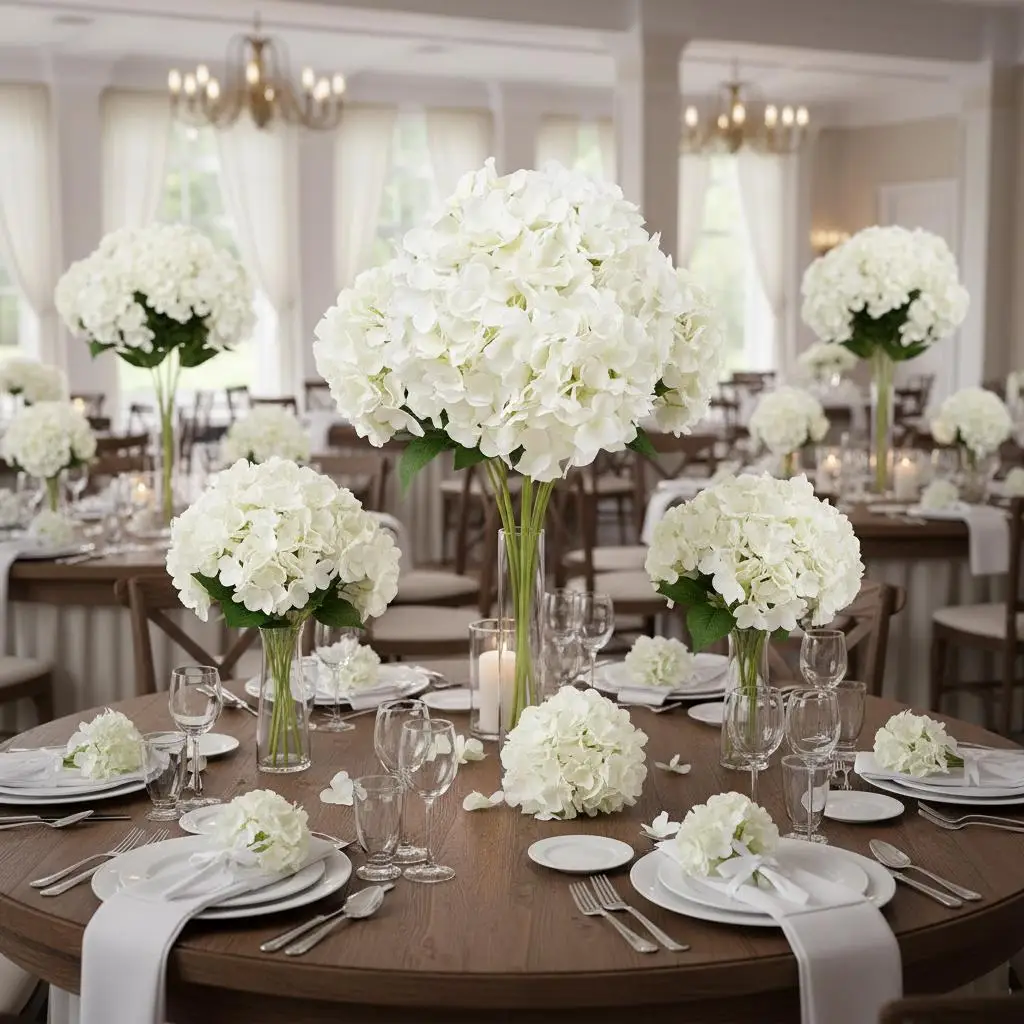 

Искусственные лепестки гортензии, 65 шт., для свадебных букетов, украшения дома, праздничных столов, белые шелковые цветочные композиции, оптом, для самостоятельного оформления.