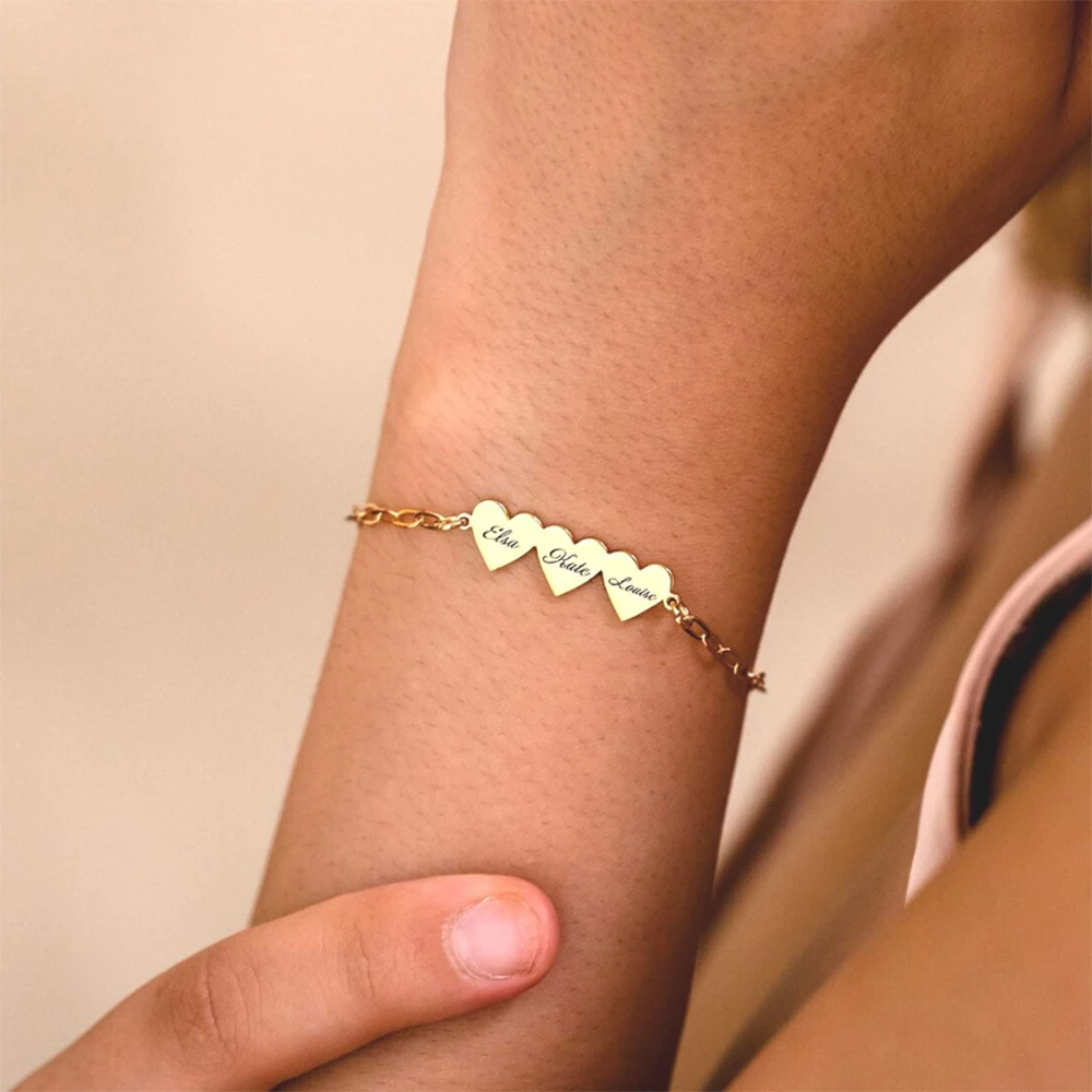 Customized Love Carving Name Bracelet, Personalized Stainless Steel Waterproof Couple Bracelet, Family Christmas Gift