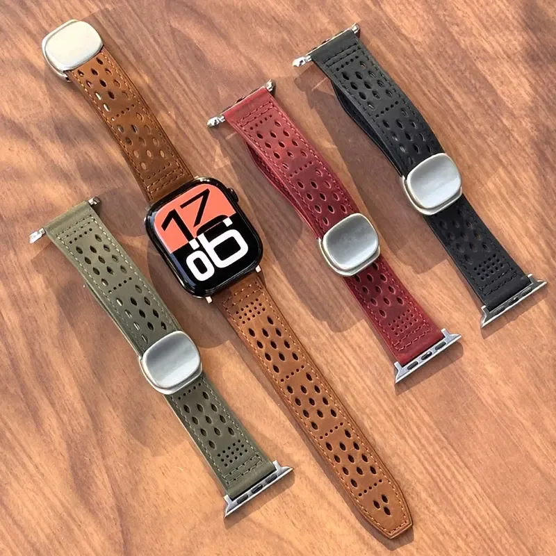 애플워치용 가죽 밴드 10 11 46 42mm 울트라 3 2 1 49mm SE3 40 44mm 빈티지 팔찌 iWatch 9 8 7 45mm 38/41mm 손목밴드