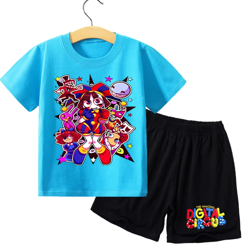 The Amazing Digital Circus Children T Shirt Set Anime Cartoon Printed Short Two Piece Suit Boys Girls Summer Casual Clothing New - view 4