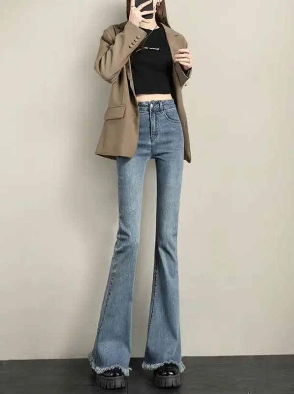 2024 beliebte High-Waist Stretch Micro-Flare Jeans Damen hose mit europäischer und amerikanischer Hose mit weitem Bein Frauen xk113