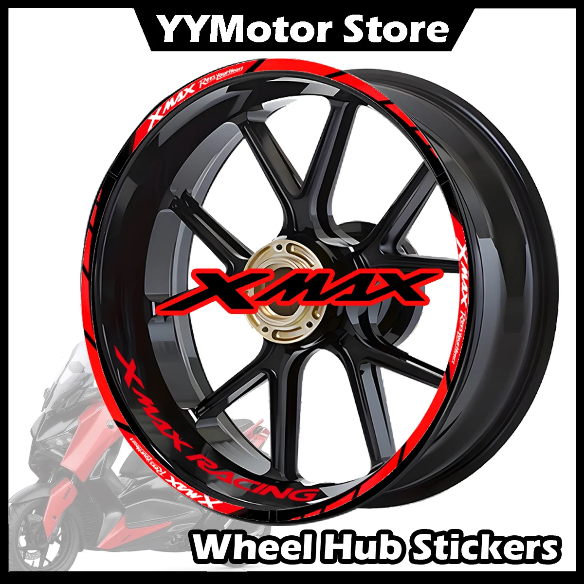 For XMAX 150 250 300 Xmax 15″ 14″ Reflective Motorcycle Wheel Hub Stickers Moto Scooter Rim Strip Tape Vinyl Decals Accessories