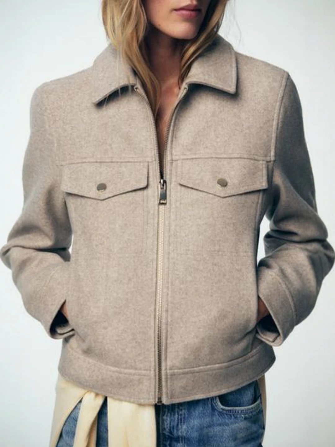 

Retro Style Women's Soft Woolen Zipper Jacket Coat Administrative Style Casual Loose Fit Long Sleeve round Neck Pullover