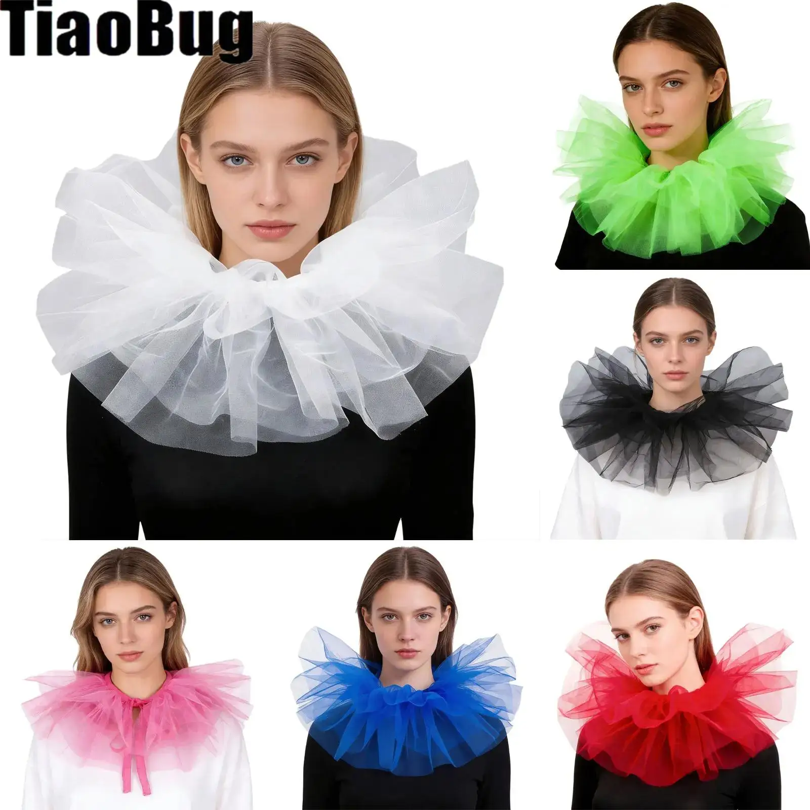 

Victorian Tulle Ruffle Collar Layered Mesh Neck Ruffle Elizabethan Renaissance for Halloween Costume Accessory