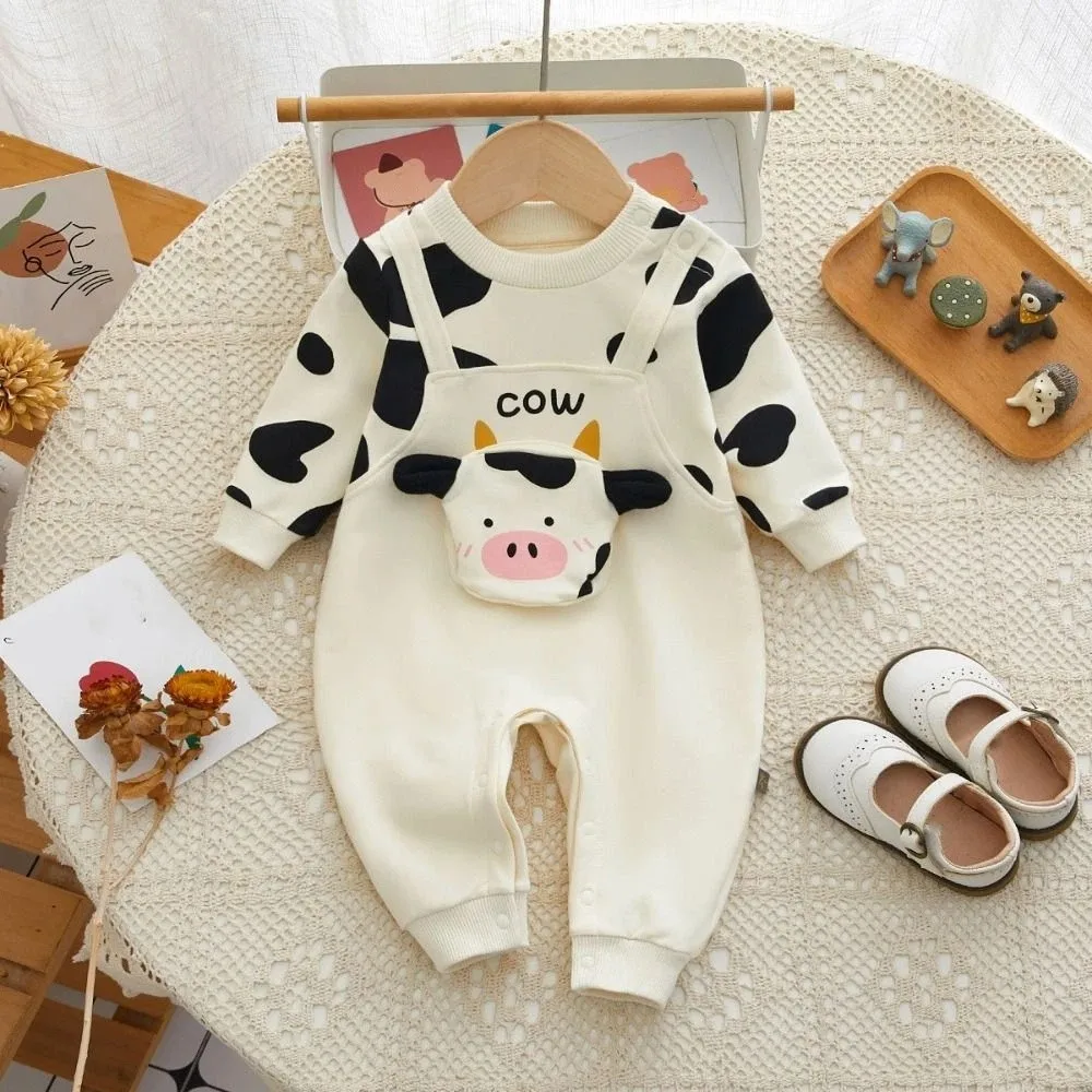 

Kids Fashion Long Pants Cow Baby Romper Infant Cotton Newborn Jumpsuit Casual Outfit Soft False Two-pieces Jumpsuit Toddle