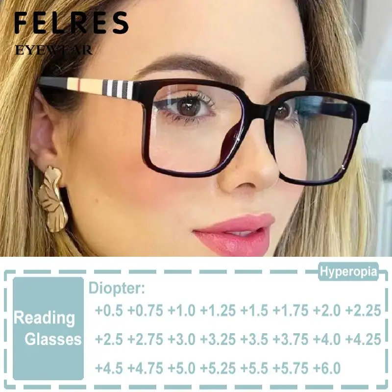 

Brand Designer Retro Square Anti Blue Light Reading Glasses Women Men Stripe Female Eyeglasses Computer Presbyopia Eyeglasse