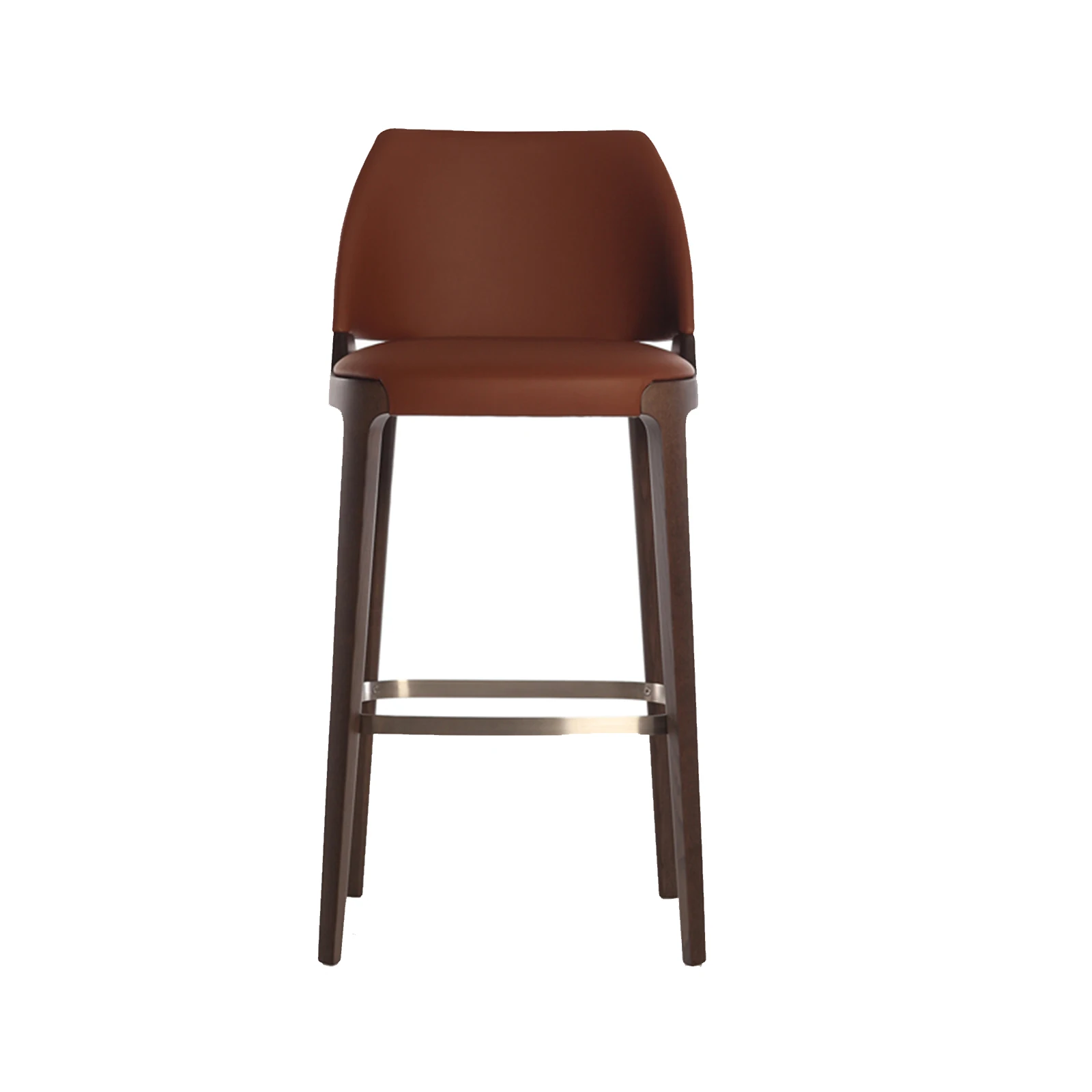 Modern Nordic Luxury Tall Bar Stool Orange Leather Counter High Chair For Dining For Home Kitchen Furniture