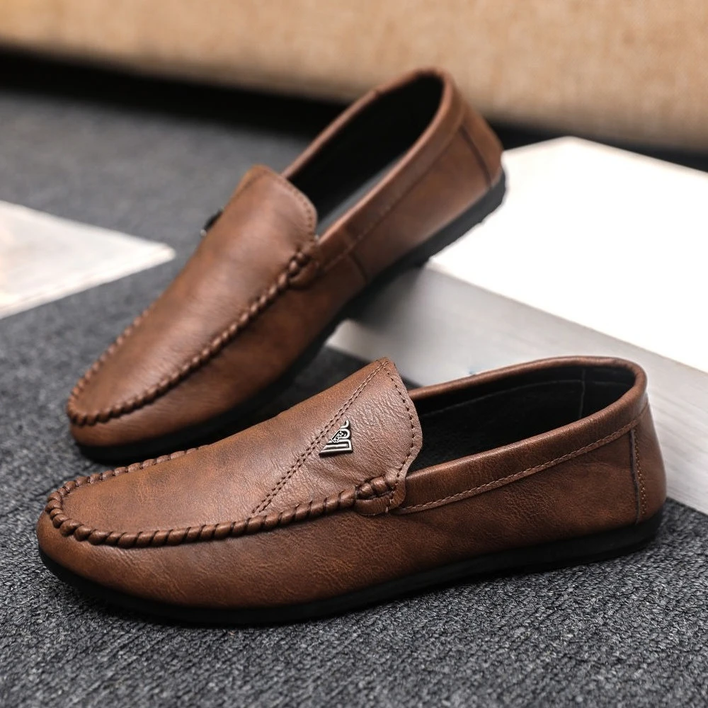 

Мягкая мужская повседневная обувь без шнуровки с круглым носком, удобная трендовая распродажа 2025 года, размер 45, элегантная модная мужская обувь из искусственной кожи для взрослых