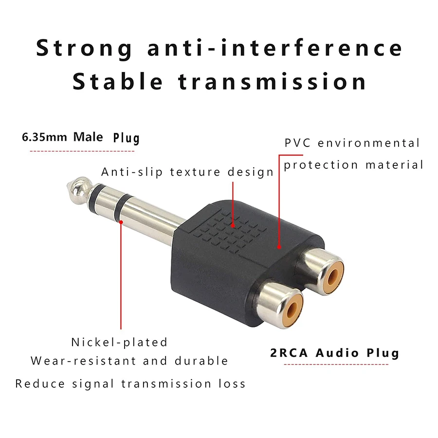 2PCS 6.35mm TRS Stereo Jack 2RCA Female Audio Adapter 6.5 TS Mono 1/4 Inch Male To TWO RCA Splitter for Mixer Amplifier Speaker