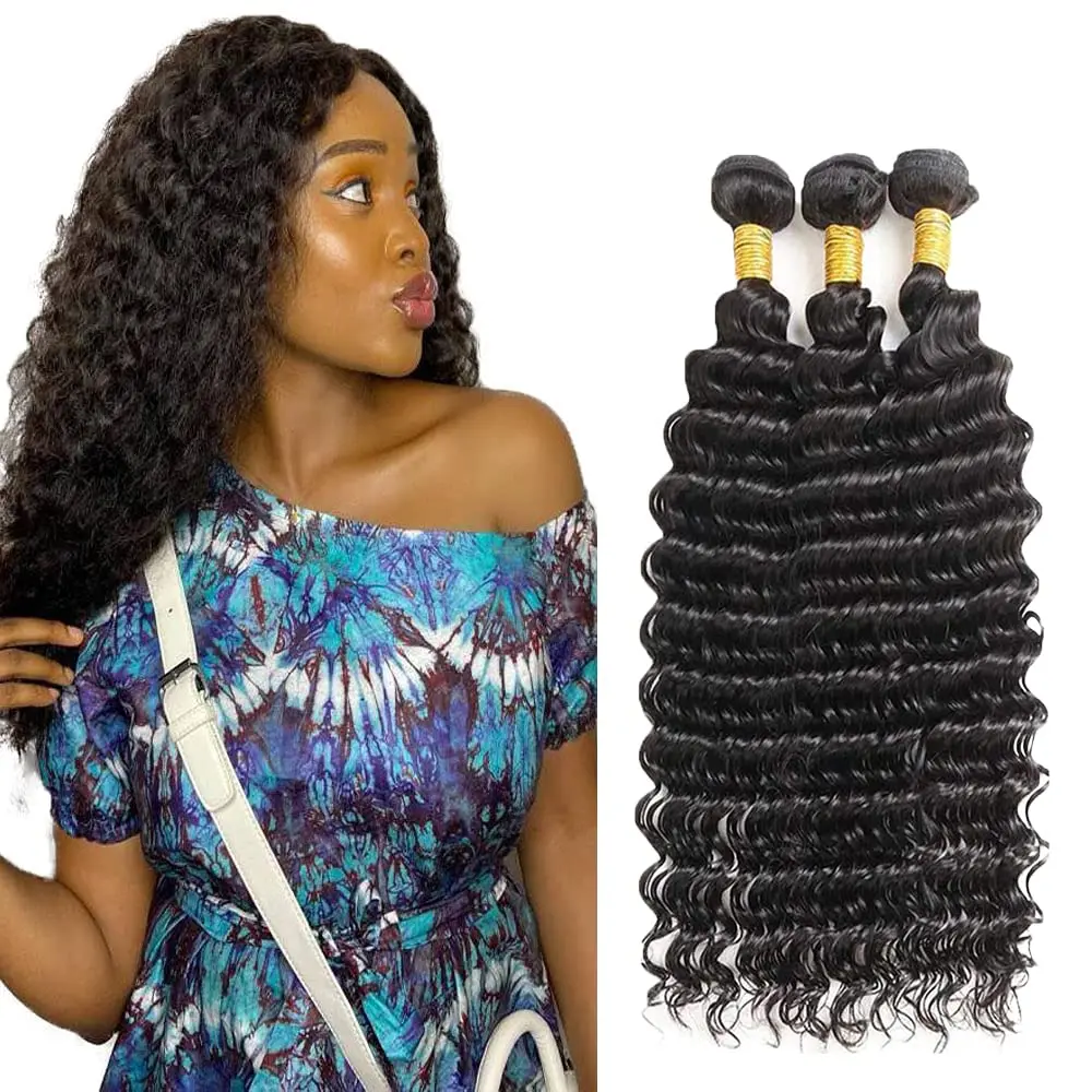 Deep Wave Bundles Human Hair Bundles 18 20 22Inch Unprocessed Virgin Brazilian Deep Wave Human Hair